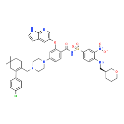 ChemSpider 2D Image | 4-(4-{[2-(4-Chlorophenyl)-4,4-dimethyl-1-cyclohexen-1-yl]methyl}-1-piperazinyl)-N-[(3-nitro-4-{[(3S)-tetrahydro-2H-pyran-3-ylmethyl]amino}phenyl)sulfonyl]-2-(1H-pyrrolo[2,3-b]pyridin-5-yloxy)benzamide | C45H50ClN7O7S