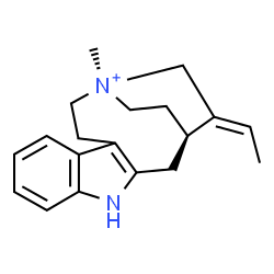 ChemSpider 2D Image | (1R,14S,16E)-16-Ethylidene-14-methyl-4-aza-14-azoniatetracyclo[12.2.2.0~3,11~.0~5,10~]octadeca-3(11),5,7,9-tetraene | C19H25N2