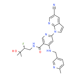 ChemSpider 2D Image | 6-(5-Cyano-1H-pyrrolo[2,3-b]pyridin-1-yl)-N-[(2R)-2-fluoro-3-hydroxy-3-methylbutyl]-4-{[(6-methyl-3-pyridinyl)methyl]amino}nicotinamide | C26H26FN7O2