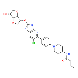 ChemSpider 2D Image | 1,4:3,6-Dianhydro-2-O-(5-{4-[4-(butyrylamino)-1-piperidinyl]phenyl}-6-chloro-3H-imidazo[4,5-b]pyridin-2-yl)-D-threo-hexitol | C27H32ClN5O5
