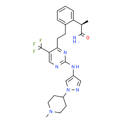 ChemSpider 2D Image | (2R)-2-(2-{2-[2-{[1-(1-Methyl-4-piperidinyl)-1H-pyrazol-4-yl]amino}-5-(trifluoromethyl)-4-pyrimidinyl]ethyl}phenyl)propanamide | C25H30F3N7O