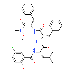 ChemSpider 2D Image | N-(5-Chloro-2-hydroxybenzoyl)-L-leucyl-L-phenylalanyl-N-methoxy-N-methyl-L-phenylalaninamide | C33H39ClN4O6