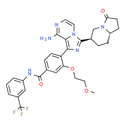 ChemSpider 2D Image | 4-{8-Amino-3-[(6R,8aS)-3-oxooctahydro-6-indolizinyl]imidazo[1,5-a]pyrazin-1-yl}-3-(2-methoxyethoxy)-N-[3-(trifluoromethyl)phenyl]benzamide | C31H31F3N6O4