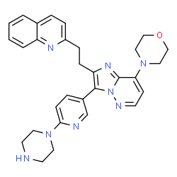ChemSpider 2D Image | 2-(2-{8-(4-Morpholinyl)-3-[6-(1-piperazinyl)-3-pyridinyl]imidazo[1,2-b]pyridazin-2-yl}ethyl)quinoline | C30H32N8O