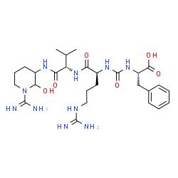 ChemSpider 2D Image | N~2~-{[(1S)-1-Carboxy-2-phenylethyl]carbamoyl}-L-arginyl-N-(1-carbamimidoyl-2-hydroxy-3-piperidinyl)-L-valinamide | C27H44N10O6