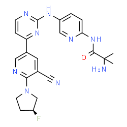 ChemSpider 2D Image | N-{5-[(4-{5-Cyano-6-[(3S)-3-fluoro-1-pyrrolidinyl]-3-pyridinyl}-2-pyrimidinyl)amino]-2-pyridinyl}-2-methylalaninamide | C23H24FN9O