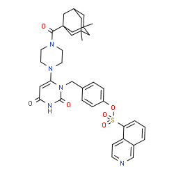 ChemSpider 2D Image | 4-{[6-{4-[(3,5-Dimethyladamantan-1-yl)carbonyl]-1-piperazinyl}-2,4-dioxo-3,4-dihydro-1(2H)-pyrimidinyl]methyl}phenyl 5-isoquinolinesulfonate | C37H41N5O6S