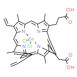 ChemSpider 2D Image | 3,3'-[(6Z,12Z)-22,22-Dichloro-5,9,14,19-tetramethyl-10,15-divinyl-21,23,24,25-tetraaza-22-stannahexacyclo[9.9.3.1~3,6~.1~13,16~.0~8,23~.0~18,21~]pentacosa-1,3(25),4,6,8,10,12,14,16(24),17,19-undecaene
-4,20-diyl]dipropanoic acid | C34H32Cl2N4O4Sn