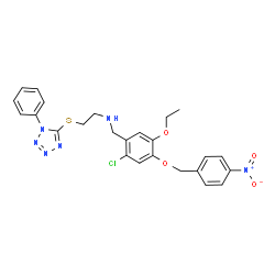 ChemSpider 2D Image | N-{2-Chloro-5-ethoxy-4-[(4-nitrobenzyl)oxy]benzyl}-2-[(1-phenyl-1H-tetrazol-5-yl)sulfanyl]ethanamine | C25H25ClN6O4S
