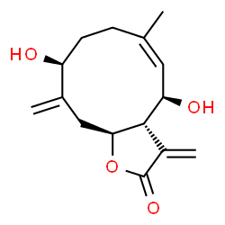 ChemSpider 2D Image | (3aS,4R,5Z,9S,11aS)-4,9-Dihydroxy-6-methyl-3,10-bis(methylene)-3a,4,7,8,9,10,11,11a-octahydrocyclodeca[b]furan-2(3H)-one | C15H20O4