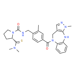 ChemSpider 2D Image | (2S)-2-(Dimethylcarbamothioyl)-N-{2-methyl-4-[(1-methyl-4,10-dihydropyrazolo[3,4-b][1,5]benzodiazepin-5(1H)-yl)carbonyl]benzyl}-1-pyrrolidinecarboxamide | C28H33N7O2S