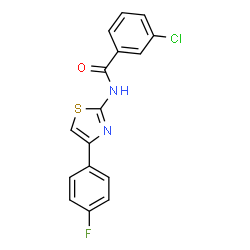 ChemSpider 2D Image | 3-Chloro-N-[4-(4-fluorophenyl)-1,3-thiazol-2-yl]benzamide | C16H10ClFN2OS