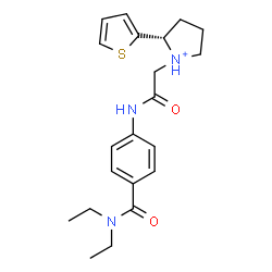 ChemSpider 2D Image | (2S)-1-(2-{[4-(Diethylcarbamoyl)phenyl]amino}-2-oxoethyl)-2-(2-thienyl)pyrrolidinium | C21H28N3O2S