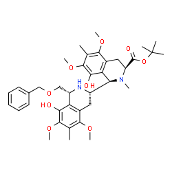 ChemSpider 2D Image | 2-Methyl-2-propanyl (1R,1'R,3S,3'S)-1'-[(benzyloxy)methyl]-8,8'-dihydroxy-5,5',7,7'-tetramethoxy-2,6,6'-trimethyl-1,1',2,2',3,3',4,4'-octahydro-1,3'-biisoquinoline-3-carboxylate | C38H50N2O9