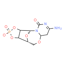 ChemSpider 2D Image | (1R,10R)-5-Amino-3-oxo-8,12,14,16-tetraoxa-2,4-diaza-13-phosphatetracyclo[8.5.1.0~2,7~.0~11,15~]hexadec-4-en-13-olate 13-oxide | C9H11N3O7P