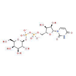 ChemSpider 2D Image | [[(2R,3S,4R,5R)-5-(2,4-dioxopyrimidin-1-yl)-3,4-dihydroxy-tetrahydrofuran-2-yl]methoxy-oxido-phosphoryl] [(2S,3R,4S,5R,6R)-3,4,5-trihydroxy-6-(hydroxymethyl)tetrahydropyran-2-yl] phosphate | C15H22N2O17P2