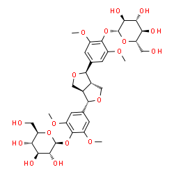 ChemSpider 2D Image | 4-{(1S,3aS,4R,6aR)-4-[4-(beta-L-Glucopyranosyloxy)-3,5-dimethoxyphenyl]tetrahydro-1H,3H-furo[3,4-c]furan-1-yl}-2,6-dimethoxyphenyl beta-D-glucopyranoside | C34H46O18