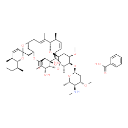 ChemSpider 2D Image | (1'S,2S,4'R,5S,6R,10'E,12'S,13'S,14'Z,16'E,20'R,21'R,24'S)-6-[(2S)-2-Butanyl]-21',24'-dihydroxy-5,11',13',22'-tetramethyl-2'-oxo-5,6-dihydrospiro[pyran-2,6'-[3,7,19]trioxatetracyclo[15.6.1.1~4,8~.0~20
,24~]pentacosa[10,14,16,22]tetraen]-12'-yl 2,6-dideoxy-3-O-methyl-4-O-[2,4,6-trideoxy-3-O-methyl-4-(methylamino)-alpha-L-arabino-hexopyranosyl]-alpha-L-arabino-hexopyranoside benzoate (1:1) | C56H81NO15