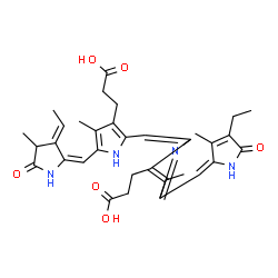 ChemSpider 2D Image | 3-[2-[(Z)-[3-(2-carboxyethyl)-5-[(E)-(4-ethyl-3-methyl-5-oxo-pyrrol-2-ylidene)methyl]-4-methyl-pyrrol-2-ylidene]methyl]-5-[(E)-[(3E)-3-ethylidene-4-methyl-5-oxo-pyrrolidin-2-ylidene]methyl]-4-methyl-1H-pyrrol-3-yl]propanoic acid | C33H38N4O6