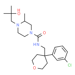 ChemSpider 2D Image | N-{[4-(3-Chlorophenyl)tetrahydro-2H-pyran-4-yl]methyl}-4-(2-hydroxy-2-methylpropyl)-3-methyl-1-piperazinecarboxamide | C22H34ClN3O3