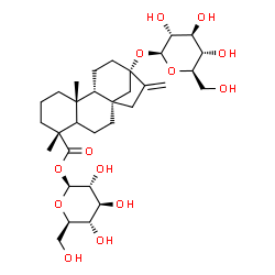 ChemSpider 2D Image | 1-O-[(5xi,8alpha,9beta,13alpha)-13-(beta-D-Glucopyranosyloxy)-18-oxokaur-16-en-18-yl]-beta-D-glucopyranose | C32H50O13