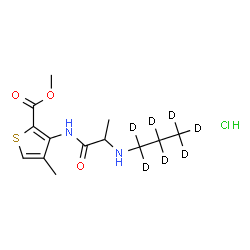 ChemSpider 2D Image | Methyl 4-methyl-3-{[N-(~2~H_7_)propylalanyl]amino}-2-thiophenecarboxylate hydrochloride (1:1) | C13H14D7ClN2O3S