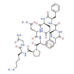 ChemSpider 2D Image | 1-{[(4R,7S,10S,13R,16S,19R)-19-Amino-7-(2-amino-2-oxoethyl)-10-(3-amino-3-oxopropyl)-13,16-dibenzyl-6,9,12,15,18-pentaoxo-1,2-dithia-5,8,11,14,17-pentaazacycloicosan-4-yl]carbonyl}-L-prolyl-L-lysylgly
cinamide | C46H65N13O11S2