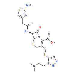ChemSpider 2D Image | (6R,7R)-7-({[2-(~15~N)Amino(2-~13~C,~15~N)-1,3-thiazol-4-yl]acetyl}amino)-3-[({1-[2-(dimethylamino)ethyl]-1H-tetrazol-5-yl}sulfanyl)methyl]-8-oxo-5-thia-1-azabicyclo[4.2.0]oct-2-ene-2-carboxylic acid | C1713CH23N715N2O4S3