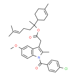 ChemSpider 2D Image | 6-Methyl-2-(4-methyl-3-cyclohexen-1-yl)-5-hepten-2-yl [1-(4-chlorobenzoyl)-5-methoxy-2-methyl-1H-indol-3-yl]acetate | C34H40ClNO4