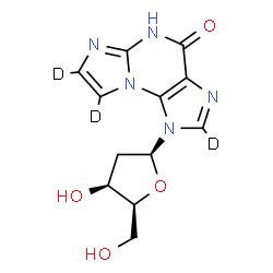 ChemSpider 2D Image | 1-(2-Deoxy-beta-L-threo-pentofuranosyl)(2,7,8-~2~H_3_)-1H-imidazo[2,1-b]purin-4(5H)-one | C12H10D3N5O4
