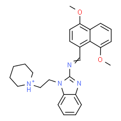 ChemSpider 2D Image | 1-[2-(2-{[(4,8-Dimethoxy-1-naphthyl)methylene]amino}-1H-benzimidazol-1-yl)ethyl]piperidinium | C27H31N4O2