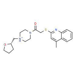 ChemSpider 2D Image | 4-{[(4-Methyl-2-quinolinyl)sulfanyl]acetyl}-1-[(2S)-tetrahydro-2-furanylmethyl]piperazin-1-ium | C21H28N3O2S