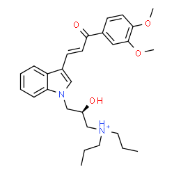 ChemSpider 2D Image | (2R)-3-{3-[(1E)-3-(3,4-Dimethoxyphenyl)-3-oxo-1-propen-1-yl]-1H-indol-1-yl}-2-hydroxy-N,N-dipropyl-1-propanaminium | C28H37N2O4