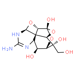 ChemSpider 2D Image | (1R,2S,3S,4S,5R,9S,11S,12S,14R)-7-Amino-2-(hydroxymethyl)-10,13,15-trioxa-6,8-diazapentacyclo[7.4.1.1~3,12~.0~5,11~.0~5,14~]pentadec-6-ene-2,4,12-triol | C11H15N3O7