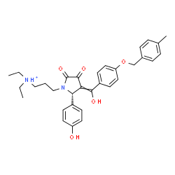 ChemSpider 2D Image | N,N-Diethyl-3-[(2S)-3-(hydroxy{4-[(4-methylbenzyl)oxy]phenyl}methylene)-2-(4-hydroxyphenyl)-4,5-dioxo-1-pyrrolidinyl]-1-propanaminium | C32H37N2O5