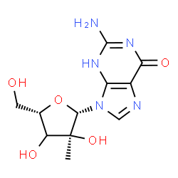 ChemSpider 2D Image | 2-Amino-9-[(3xi)-2-C-methyl-beta-L-erythro-pentofuranosyl]-3,9-dihydro-6H-purin-6-one | C11H15N5O5