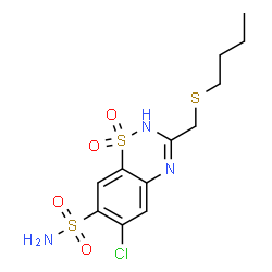 ChemSpider 2D Image | 3-[(Butylsulfanyl)methyl]-6-chloro-2H-1,2,4-benzothiadiazine-7-sulfonamide 1,1-dioxide | C12H16ClN3O4S3