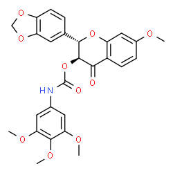 ChemSpider 2D Image | (2S,3S)-2-(1,3-Benzodioxol-5-yl)-7-methoxy-4-oxo-3,4-dihydro-2H-chromen-3-yl (3,4,5-trimethoxyphenyl)carbamate | C27H25NO10
