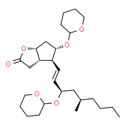 ChemSpider 2D Image | (3aS,4S,5S,6aR)-4-[(1E,3R,5R)-5-Methyl-3-(tetrahydro-2H-pyran-2-yloxy)-1-nonen-1-yl]-5-(tetrahydro-2H-pyran-2-yloxy)hexahydro-2H-cyclopenta[b]furan-2-one | C27H44O6