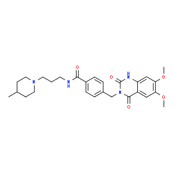 ChemSpider 2D Image | 4-[(6,7-Dimethoxy-2,4-dioxo-1,4-dihydro-3(2H)-quinazolinyl)methyl]-N-[3-(4-methyl-1-piperidinyl)propyl]benzamide | C27H34N4O5