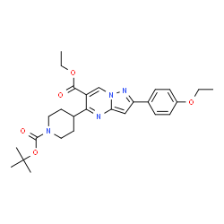 ChemSpider 2D Image | Ethyl 2-(4-ethoxyphenyl)-5-(1-{[(2-methyl-2-propanyl)oxy]carbonyl}-4-piperidinyl)pyrazolo[1,5-a]pyrimidine-6-carboxylate | C27H34N4O5