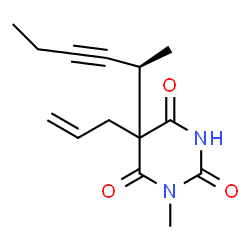 ChemSpider 2D Image | 5-Allyl-5-[(2R)-3-hexyn-2-yl]-1-methyl-2,4,6(1H,3H,5H)-pyrimidinetrione | C14H18N2O3