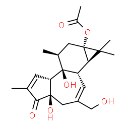 ChemSpider 2D Image | (1aR,1bS,4aR,7aR,7bS,8S,9aS)-4a,7b-Dihydroxy-3-(hydroxymethyl)-1,1,6,8-tetramethyl-5-oxo-1,1a,1b,4,4a,5,7a,7b,8,9-decahydro-9aH-cyclopropa[3,4]benzo[1,2-e]azulen-9a-yl acetate | C22H30O6