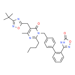 ChemSpider 2D Image | 2-Butyl-6-methyl-5-{[3-(2-methyl-2-propanyl)-1,2,4-oxadiazol-5-yl]methyl}-3-{[2'-(5-oxo-4,5-dihydro-1,2,4-oxadiazol-3-yl)-4-biphenylyl]methyl}-4(3H)-pyrimidinone | C31H34N6O4