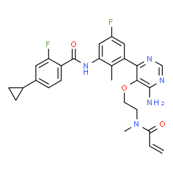 ChemSpider 2D Image | N-[3-(5-{2-[Acryloyl(methyl)amino]ethoxy}-6-amino-4-pyrimidinyl)-5-fluoro-2-methylphenyl]-4-cyclopropyl-2-fluorobenzamide | C27H27F2N5O3