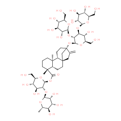 ChemSpider 2D Image | 2-O-(6-Deoxy-alpha-L-mannopyranosyl)-1-O-[(5beta,8alpha,9beta,10alpha,13alpha)-13-{[beta-D-glucopyranosyl-(1->2)-[beta-D-glucopyranosyl-(1->3)]-beta-D-glucopyranosyl]oxy}-18-oxokaur-16-en-18-yl]-beta-
D-glucopyranose | C50H80O27