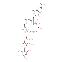 ChemSpider 2D Image | (2R,3S,4S,5S,6R)-6-({(3E,5E,9Z,11S,12R,18S)-12-{[(2R,3S,4R,5S)-3,4-Dihydroxy-5-(isobutyryloxy)-6,6-dimethyltetrahydro-2H-pyran-2-yl]oxy}-11-ethyl-8-hydroxy-18-[(1R)-1-hydroxyethyl]-9,13,15-trimethyl-2
-oxooxacyclooctadeca-3,5,9,13,15-pentaen-3-yl}methoxy)-4-hydroxy-5-methoxy-2-methyltetrahydro-2H-pyran-3-yl 3,5-dichloro-2-ethyl-4,6-dihydroxybenzoate (non-preferred name) | C52H74Cl2O18