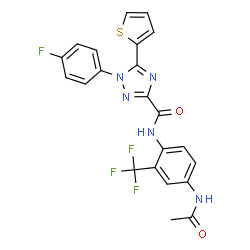ChemSpider 2D Image | N-[4-Acetamido-2-(trifluoromethyl)phenyl]-1-(4-fluorophenyl)-5-(2-thienyl)-1H-1,2,4-triazole-3-carboxamide | C22H15F4N5O2S