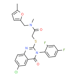 ChemSpider 2D Image | 2-{[6-Chloro-3-(2,4-difluorophenyl)-4-oxo-3,4-dihydro-2-quinazolinyl]sulfanyl}-N-methyl-N-[(5-methyl-2-furyl)methyl]acetamide | C23H18ClF2N3O3S