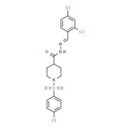 ChemSpider 2D Image | 1-[(4-Chlorophenyl)sulfonyl]-N'-[(E)-(2,4-dichlorophenyl)methylene]-4-piperidinecarbohydrazide | C19H18Cl3N3O3S